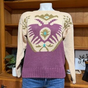 VTG unique Liz Claiborne Southwestern Print Sweater Blue And Purple Petite